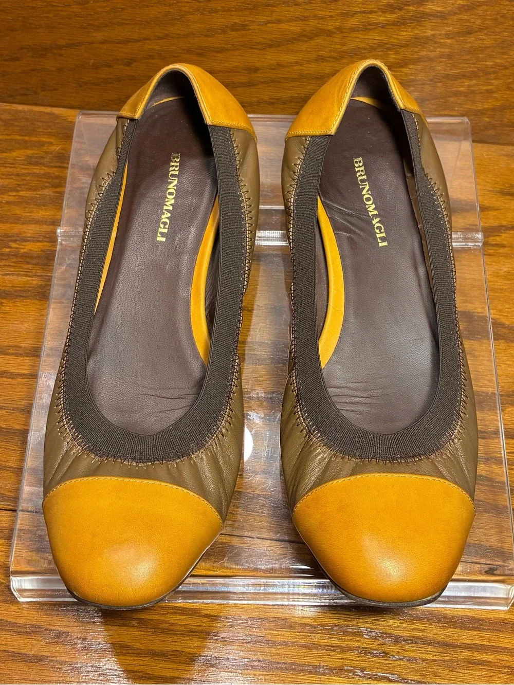 Bruno Magli ITALY MADE Cap Toe Ballet Flats Brown Mustard Leather EU 37.5 US 7
